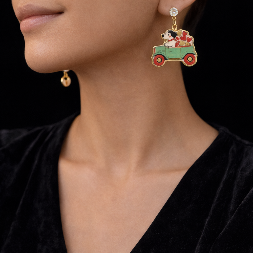 Whimsical puppy car earrings(Valentine Collection) - Quirky Jewellery