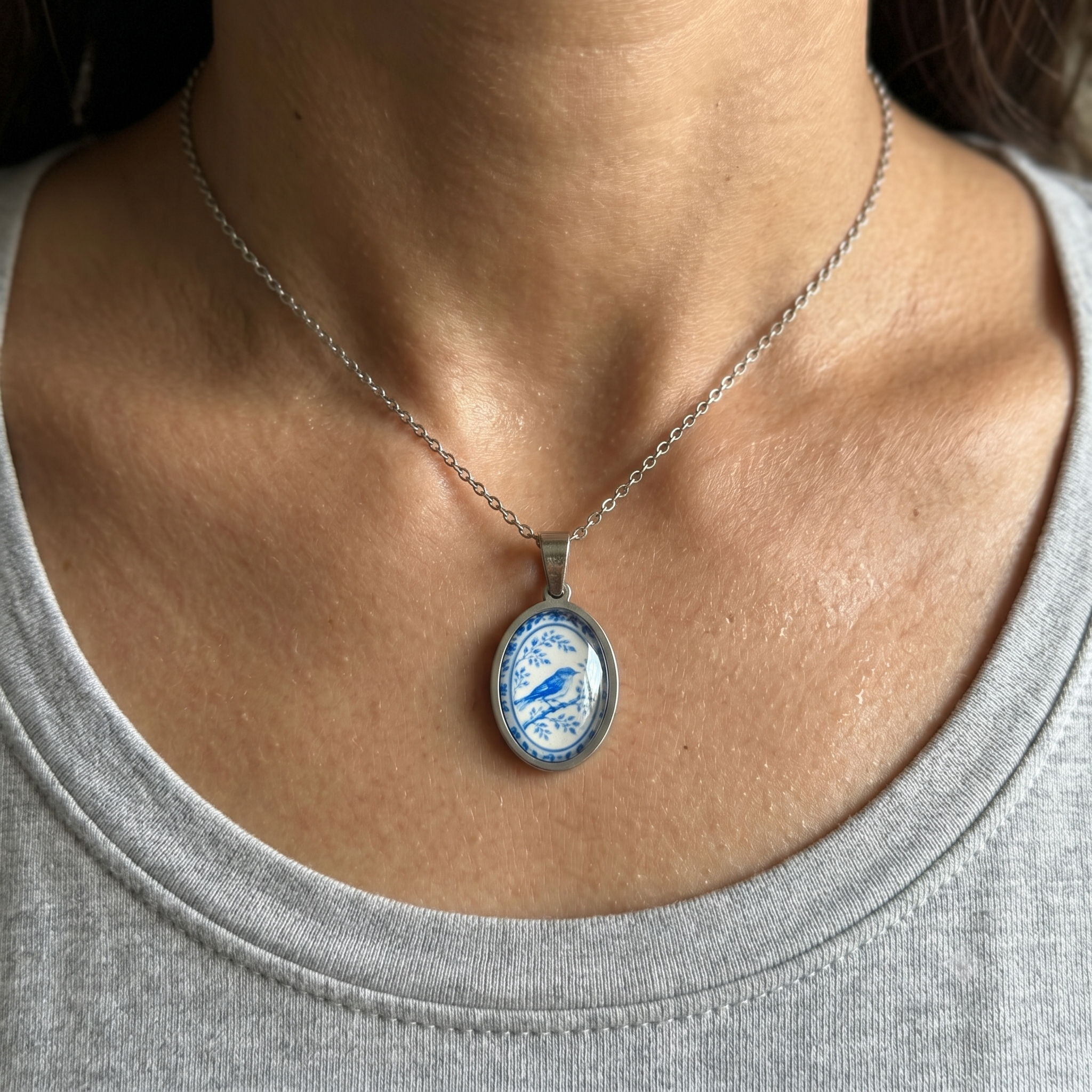 Whispering Bird Pendant Necklace Silver Chain - 45cms (Anti Tarnish)