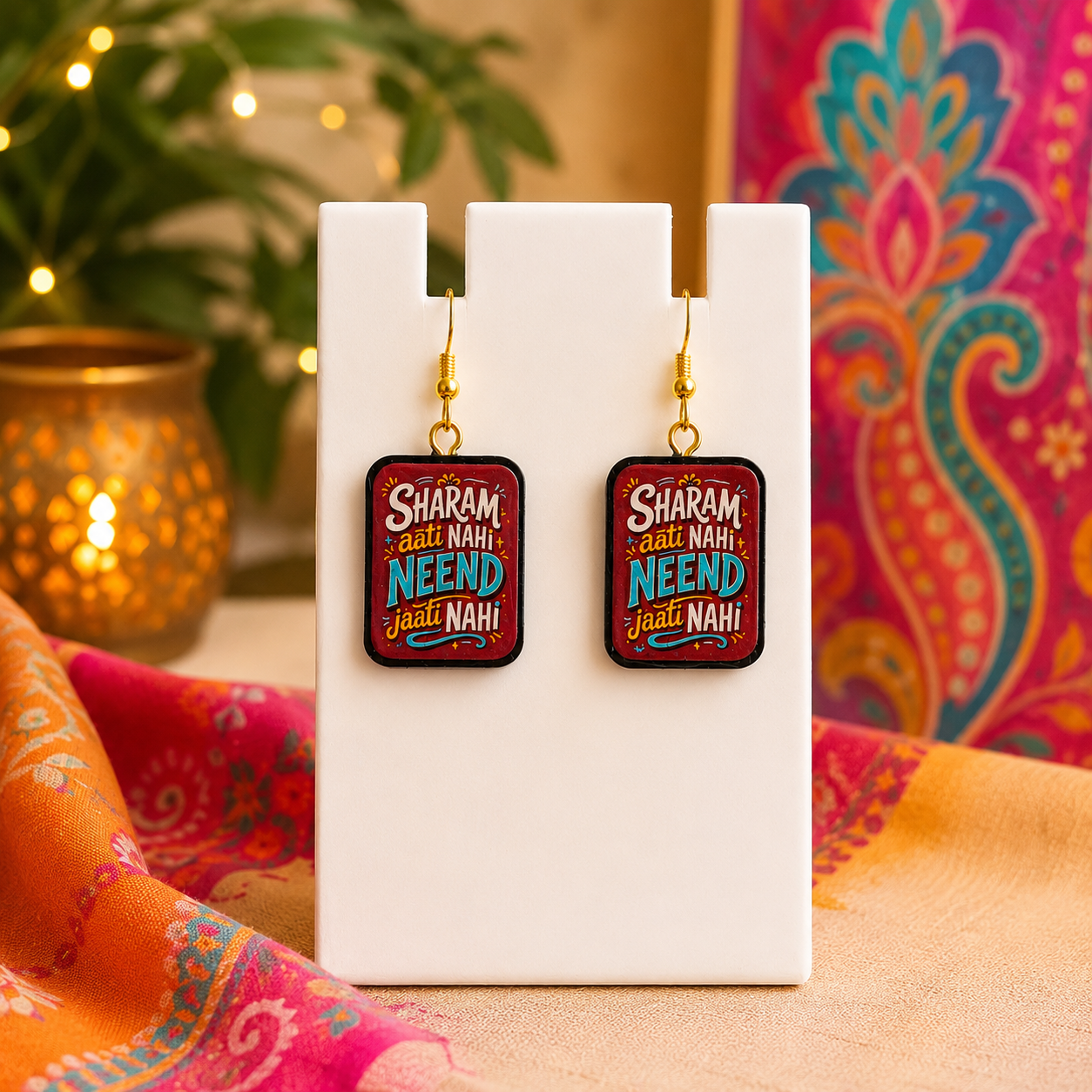 'Saram Aati Nai, Neend Jaati Nai' Quirky Earrings