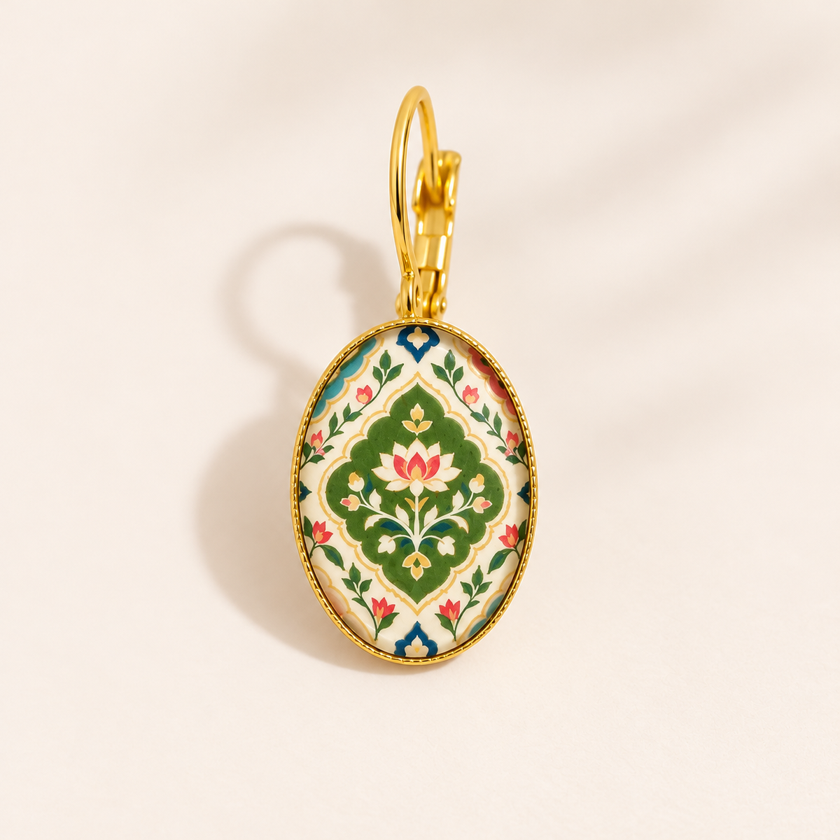 Floral Green Medallion Earring.