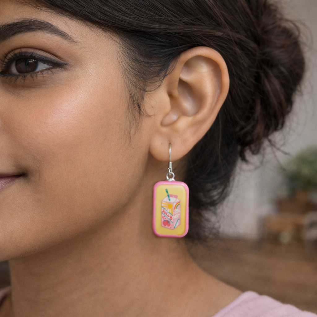Quirky Juice Box Dangle Earring - Quirky Jewellery