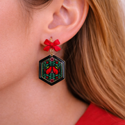 Scarlet Folk Bow Drops Earrings - Quirky Jewellery