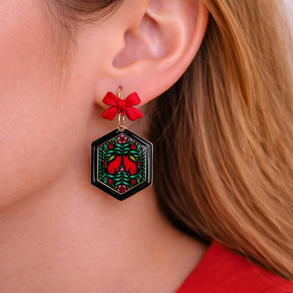 Scarlet Folk Bow Drops Earrings - Quirky Jewellery