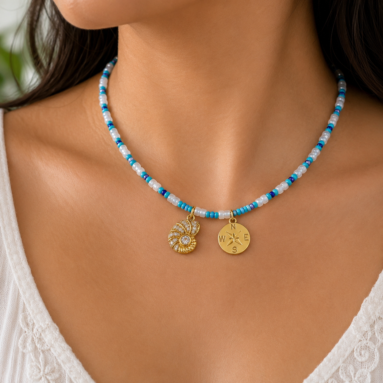 Seed Bead Coastal Compass Choker 🌊🧭.