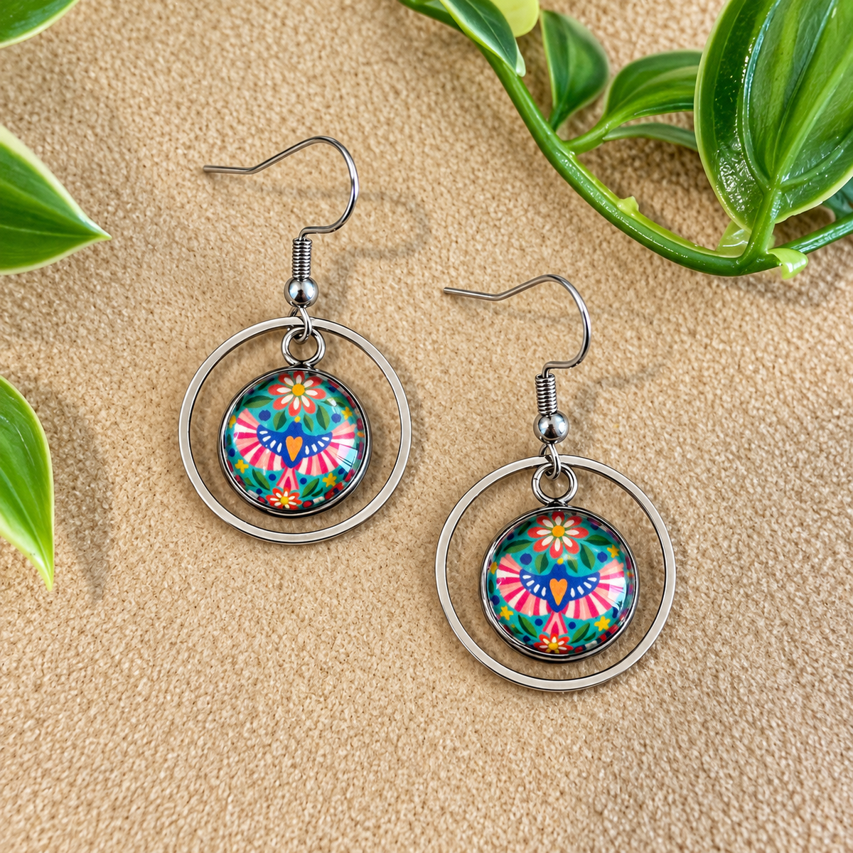 Vibrant Folk Garden Silver Stainless Steel Earrings (AT03)