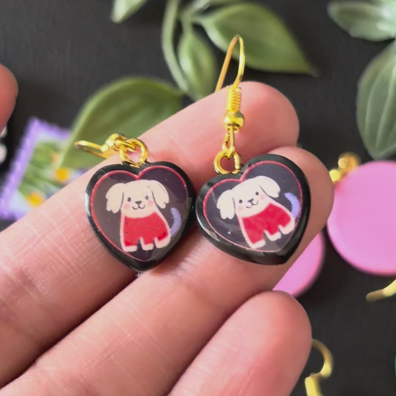 Load video: Puppy Love Heart Earrings.