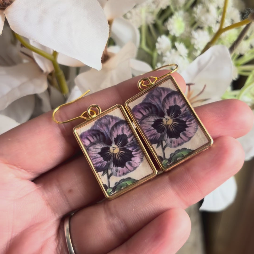 Load video: Violet Pansy Frame Earrings