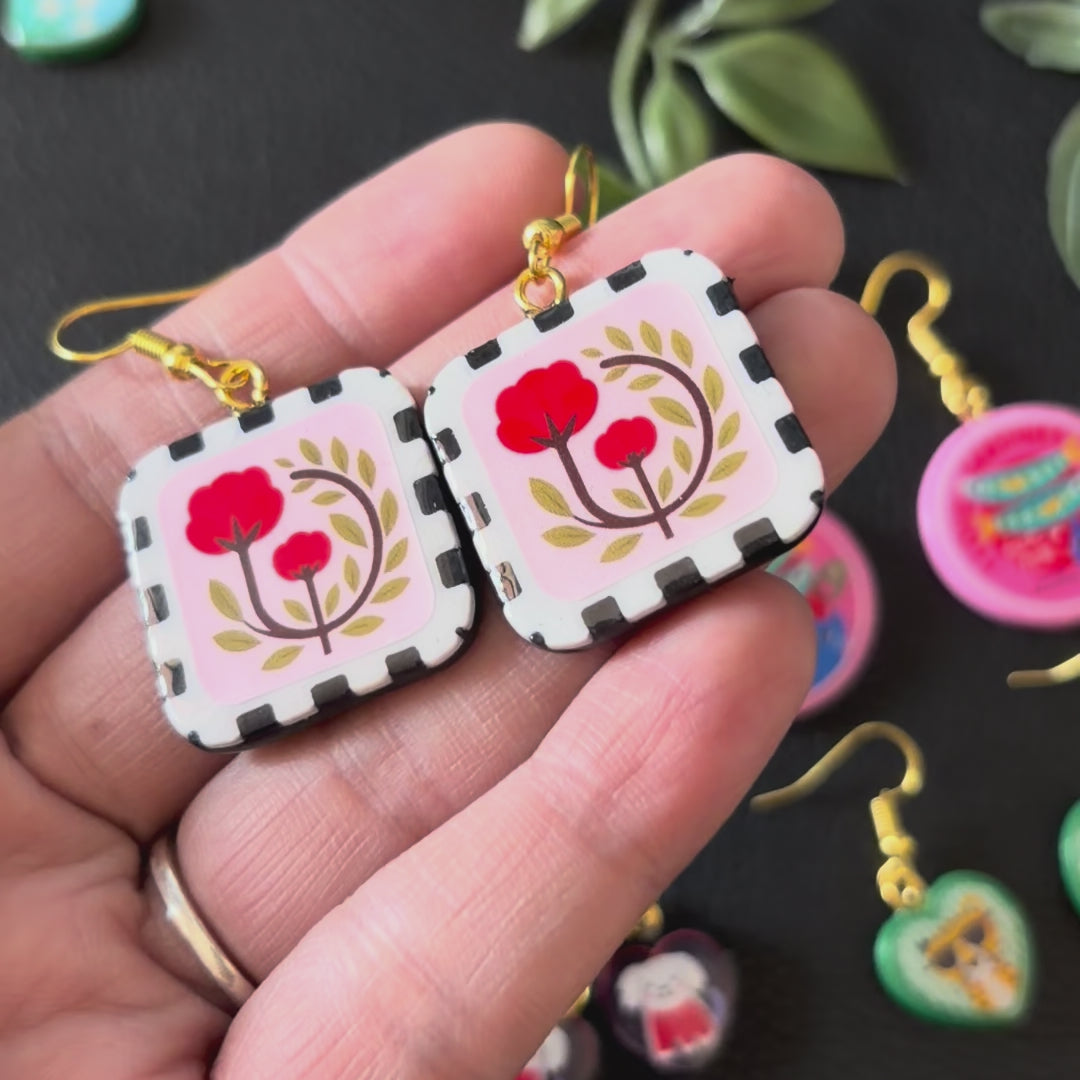 Load video: Wildflower Tile Earrings