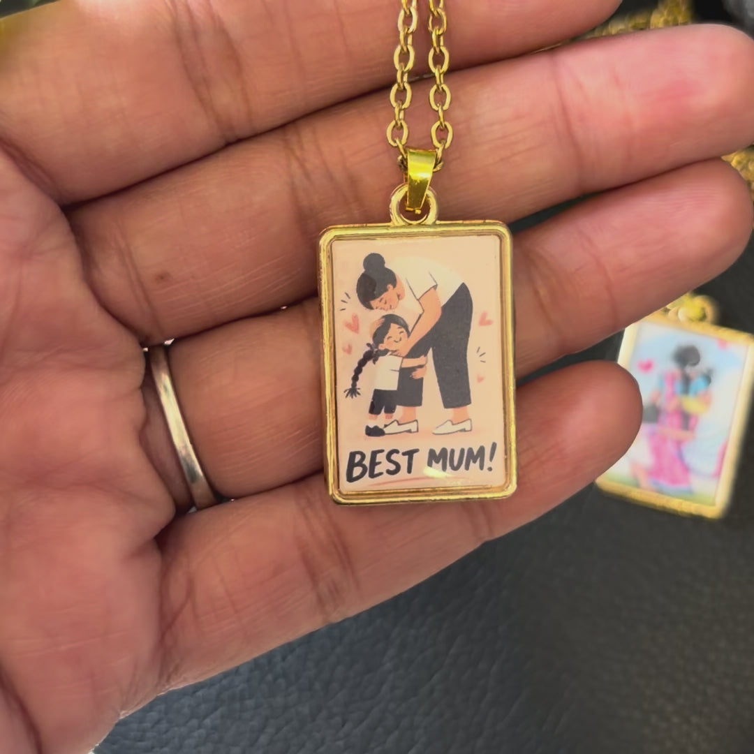 Load video: Best Mum Illustrated Pendant Necklace