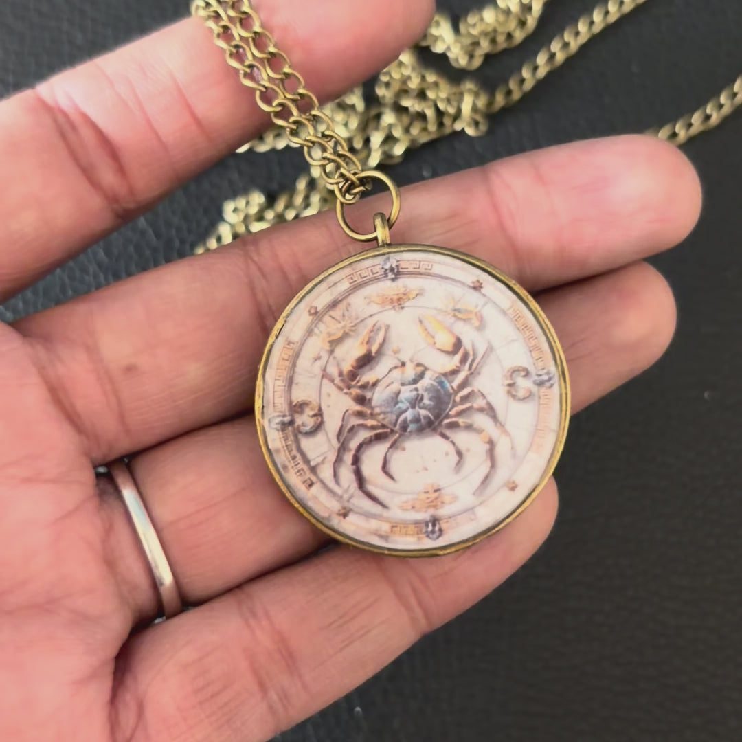 Load video: Cancer Moon Pendant Necklace