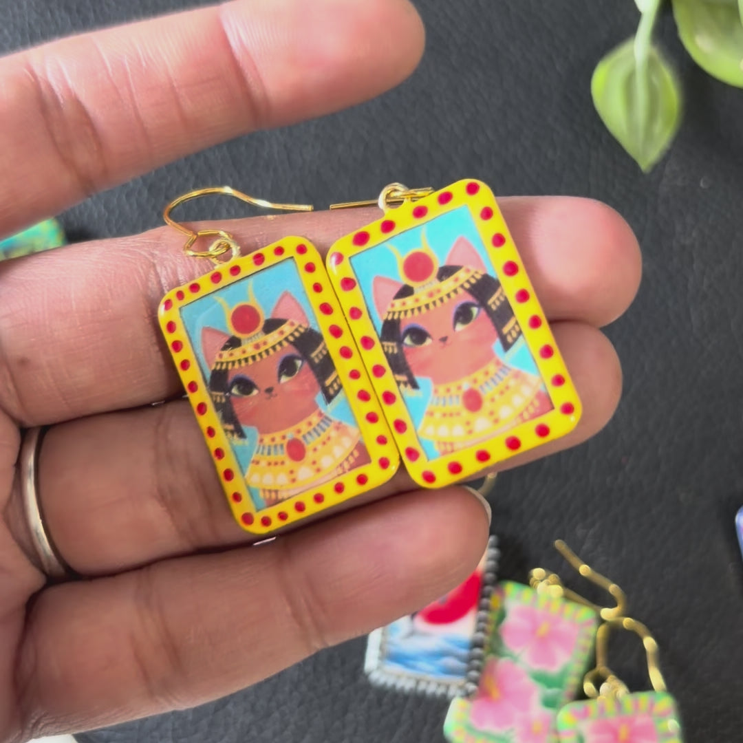 Load video: Egyptian Cat Art Earrings