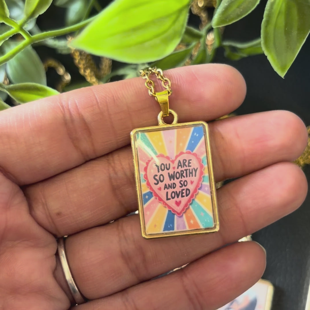 Load video: You Are So Worthy Resin Pendant Necklace